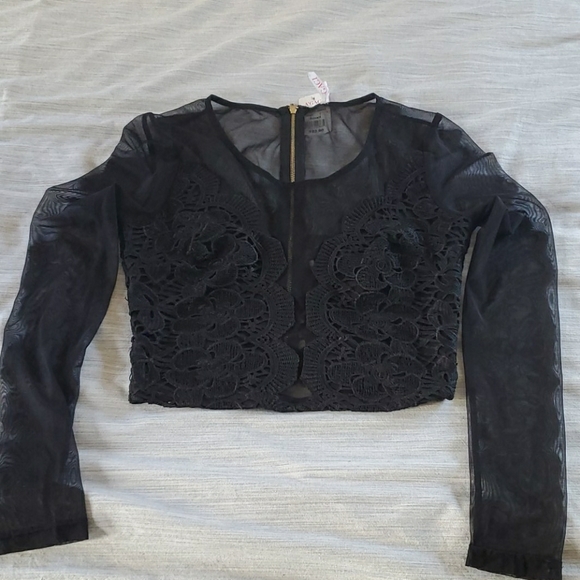 Sheer Black Lace Crop Top - Picture 1 of 7